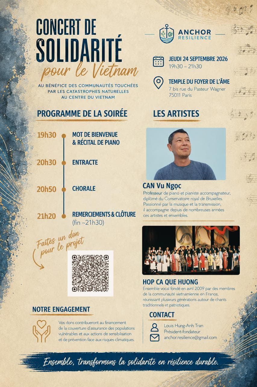 Affiche du Concert de Solidarité Anchor Resilience, jeudi 24 septembre 2026, 19h30, au Temple du Foyer de l'Âme à Paris